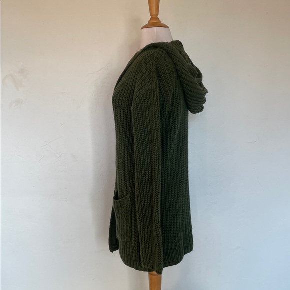 Vintage 525 America Hooded Cardigan Olive Green Ribbed Knit 100% Cotton  Sweater - Picture 6 of 12